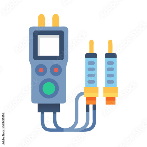 Digital multimeter with test leads, flat design illustration