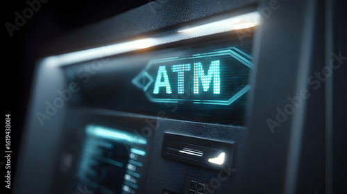 Close-up view of an ATM machine showcasing a digital display panel and card slot