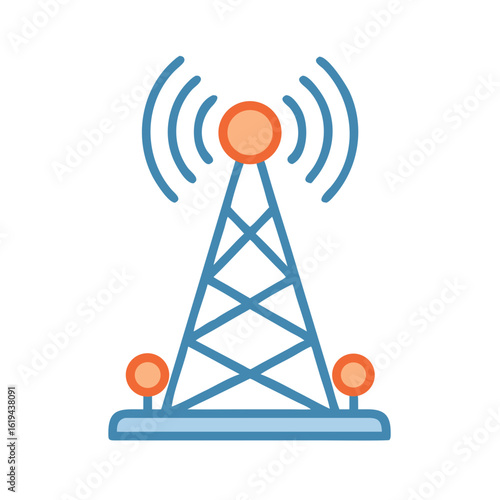 Stylized communication tower icon illustration for mobile connectivity networks