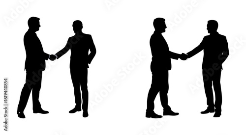 Set of man handshaking full black silhouette vector illustration design