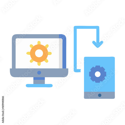 Flat vector illustration of device synchronization and settings transfer