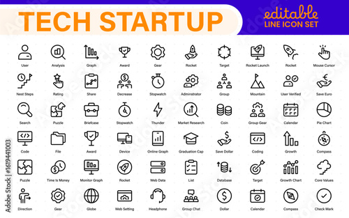 Tech Startup thin line icons set. Development editable stroke icon. Start up symbols collection.