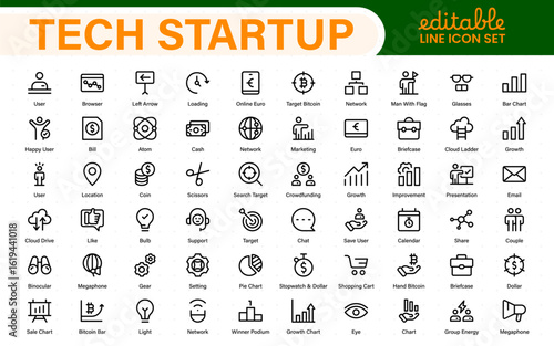 Tech Startup thin line icons set. Development editable stroke icon. Start up symbols collection.