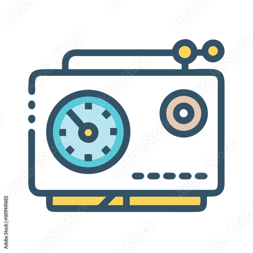 Vintage cartoon radio with knobs and clock in vector
