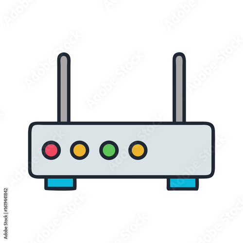 Simple router icon on black background, technology illustration