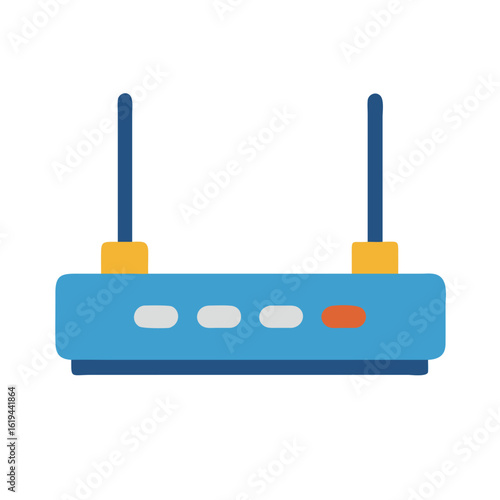 Stylized flat illustration of a blue wireless router device