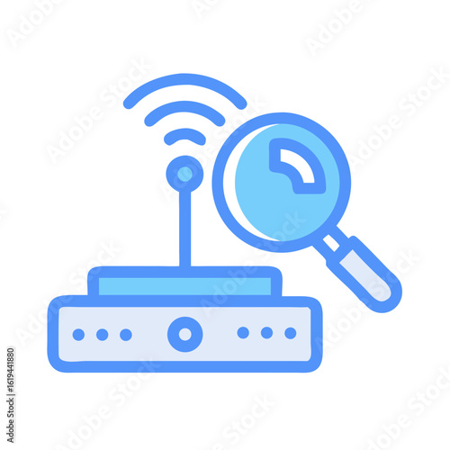 Diagnosing Internet Connectivity Issue with Magnifying Glass Over Router