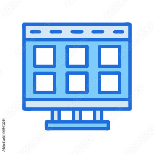 Blue graphical interface shows boxes on an elevated surface