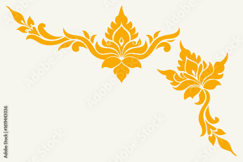 thai gold floral corners and decorative vector bor