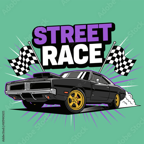 Legend race. Racing club vector t-shirt print design. California street racing artwork. Fast wheels challenge.Street Racing club. Extreme racing.