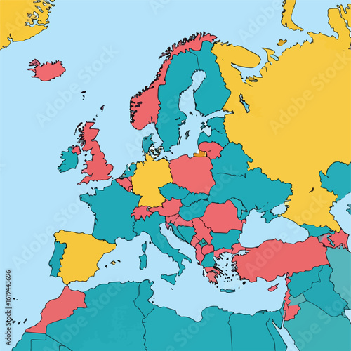 European map display with country borders and color coding