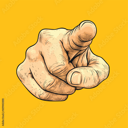 Detailed hand illustration pointing forward, symbolizing direct attention. Perfect for promotional materials and emphasis icons