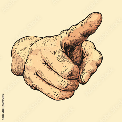 Detailed hand illustration pointing forward, symbolizing direct attention. Perfect for promotional materials and emphasis icons