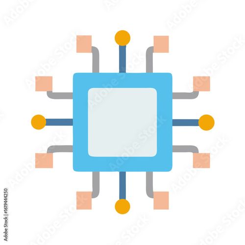 Flat design microprocessor illustration with pastel colors on black