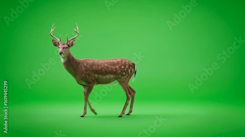 Standing Deer with Antlers Posing in Green Screen Studio Setting