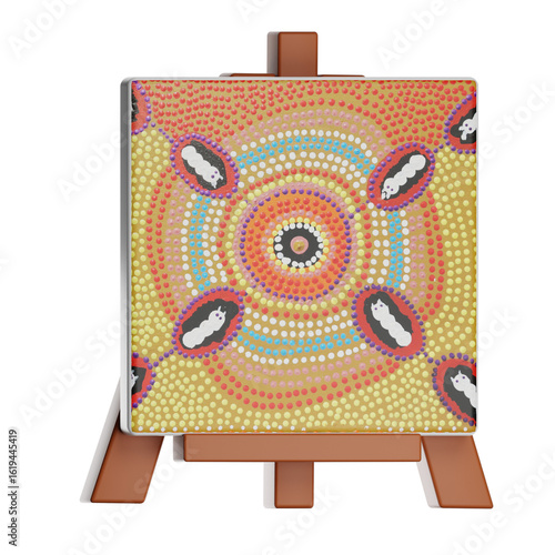 3D Dot Painting Canvas Icon – Aboriginal Art Style Illustration