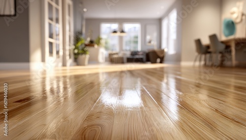 Polished wooden floor in a bright, modern home