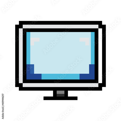 Pixelated computer monitor screen with light blue color display