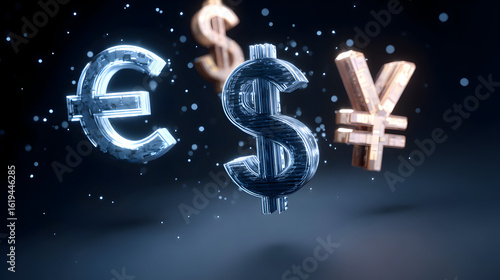 Global Currency Symbols Floating in Digital Space Representing Financial Markets