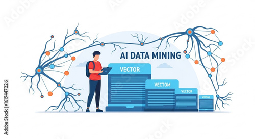 Ai data mining and machine learning vector illustration for business intelligence and analytics concept