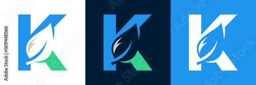 Letter K eco green Logo with leaves. ,symbol,alphabet,botany,natural