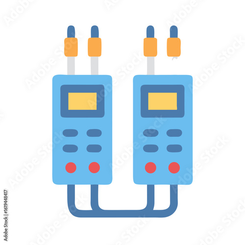 Illustration of two blue measuring devices connected on black background