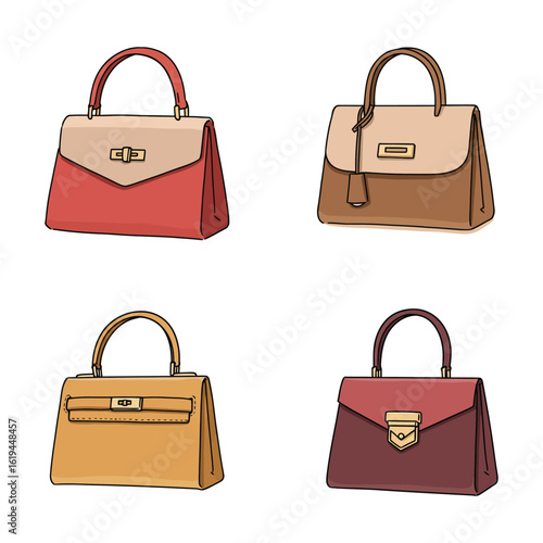 Four Stylish Handbag Designs Fashion Illustration
