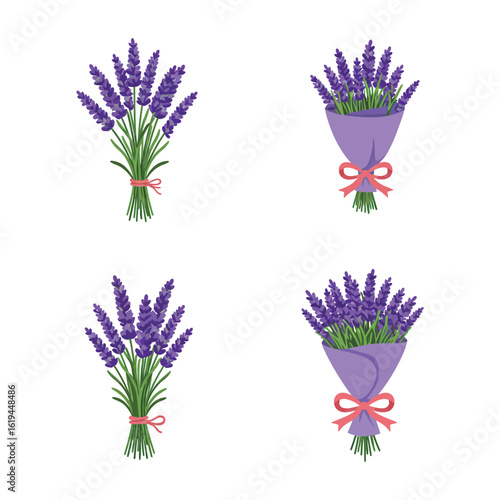 Four Lavender Bouquets Illustration Set