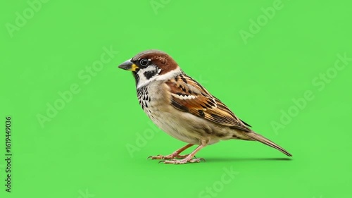 Sparrow Standing Still on Green Background Studio Shot Calm Bird