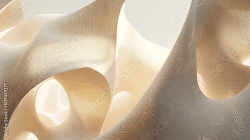 Abstract organic architecture, light beige, flowing forms, textured surface.