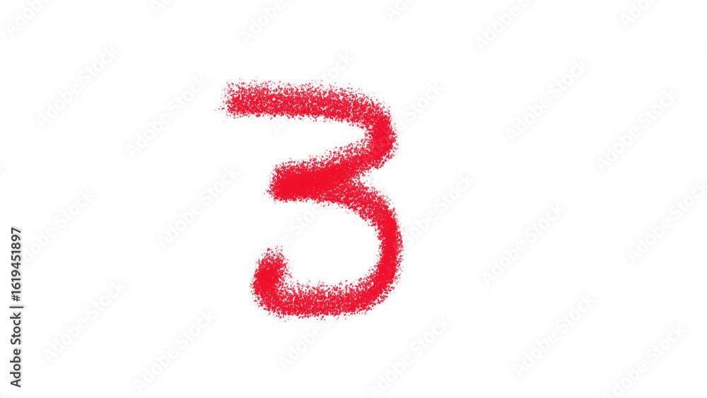 Fototapeta premium Red Number Three; Grunge Style; Abstract, Energetic, Bold Digital Art.