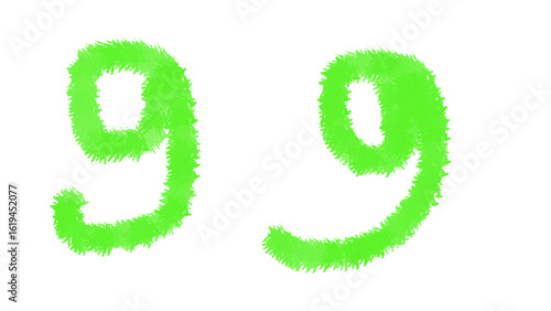 Neon Green Textured Number Ninety-Nine; Bold, Abstract, Energetic Design Element.
