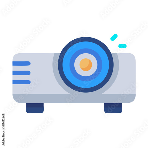 Flat design icon of a digital projector with light