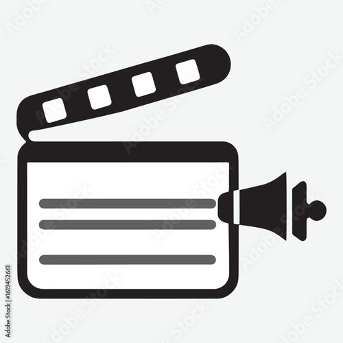 Minimalist Movie Clapperboard and Camera Icon on Black Background