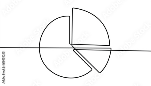 Continuous line drawing of pie chart and arrow growth up, business concept sketch object one line, Pie Chart Color Line Icon Design with Editable Stroke. Continuous line drawing of business growth.