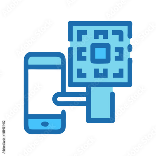 Phone communicating with square grid device vector graphic illustration