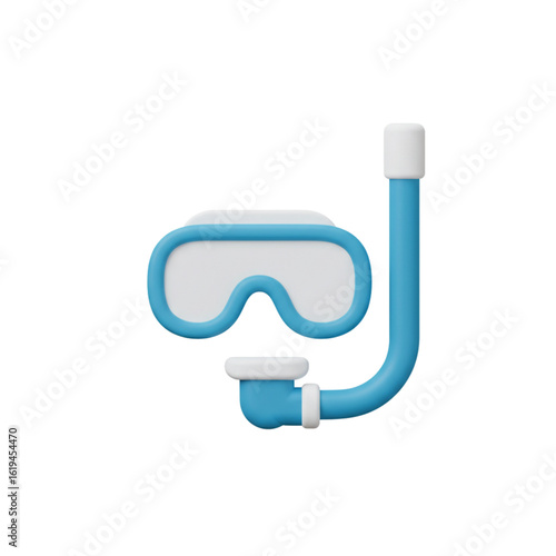Snorkel and mask equipment in blue and white colors for diving  
