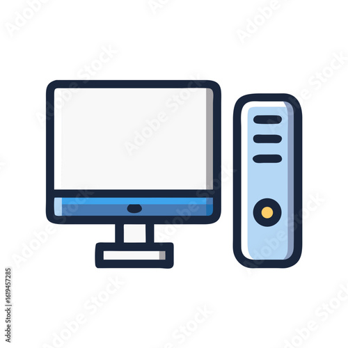 Stylized desktop computer with monitor and tower illustration