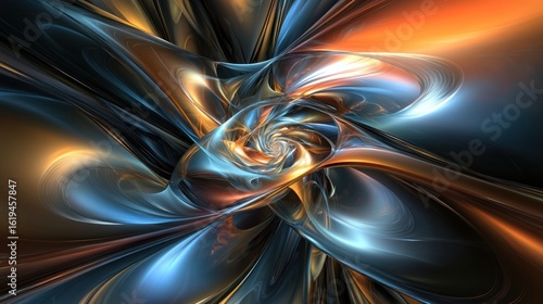 Abstract swirling liquid metal design with dynamic flow and color gradients. © chiriku