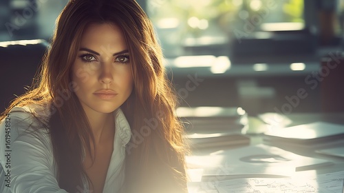 A woman with a serious expression.