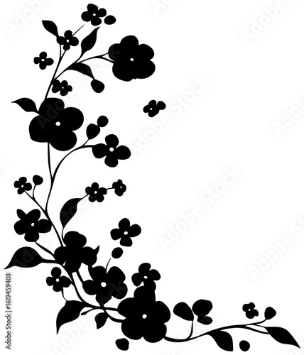 Silhouette of forget me not flower corner border