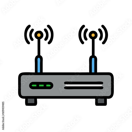 Router illustration for internet connection on black background