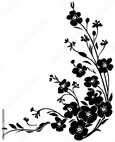 Decorative forget-me-not flower silhouette border