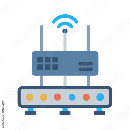 A modern wireless router illustration on solid black background