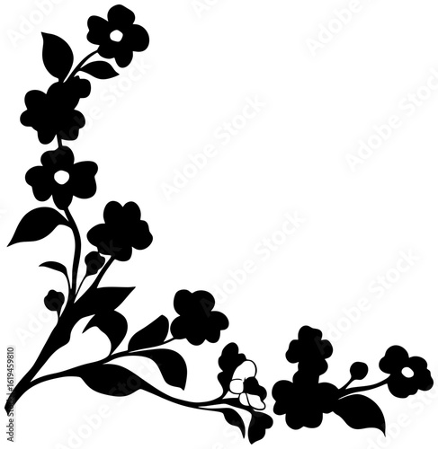 Forget-me-not flower corner border silhouette