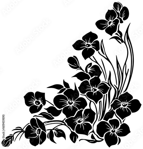 Forget-me-not flower corner border silhouette