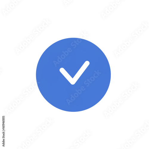 Blue circular check mark icon on white background  