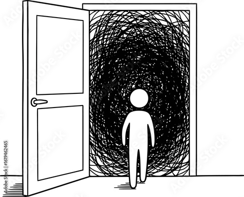 Navigating mental health challenges concept illustration with open door