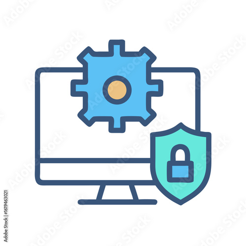 Computer security setup, settings adjustments and access control symbol