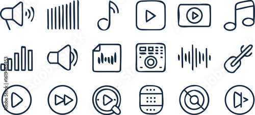 Music & Audio Line Icon Set – Vector Minimalist Line Icons for Sound, Music, and Audio Devices